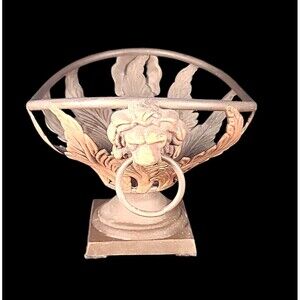 Wrought Iron Metal Basket With Lion Head Handles Pedestal Base Victorian Garden